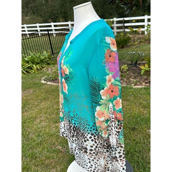 Soft Surroundings Tropical Animal Print Shirt Popover Tunic 1/2 sleeve rollup L - Picture 4 of 7